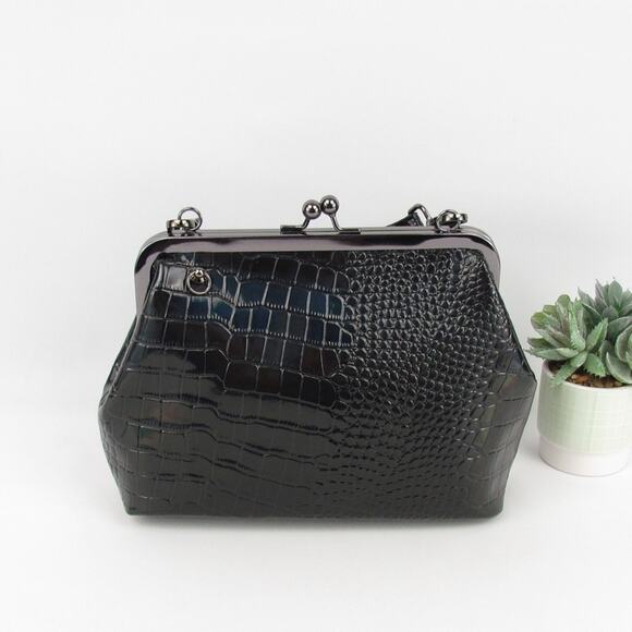 Sharif Leather Kiss Lock Convertible Crossbody Bah - Picture 3 of 13